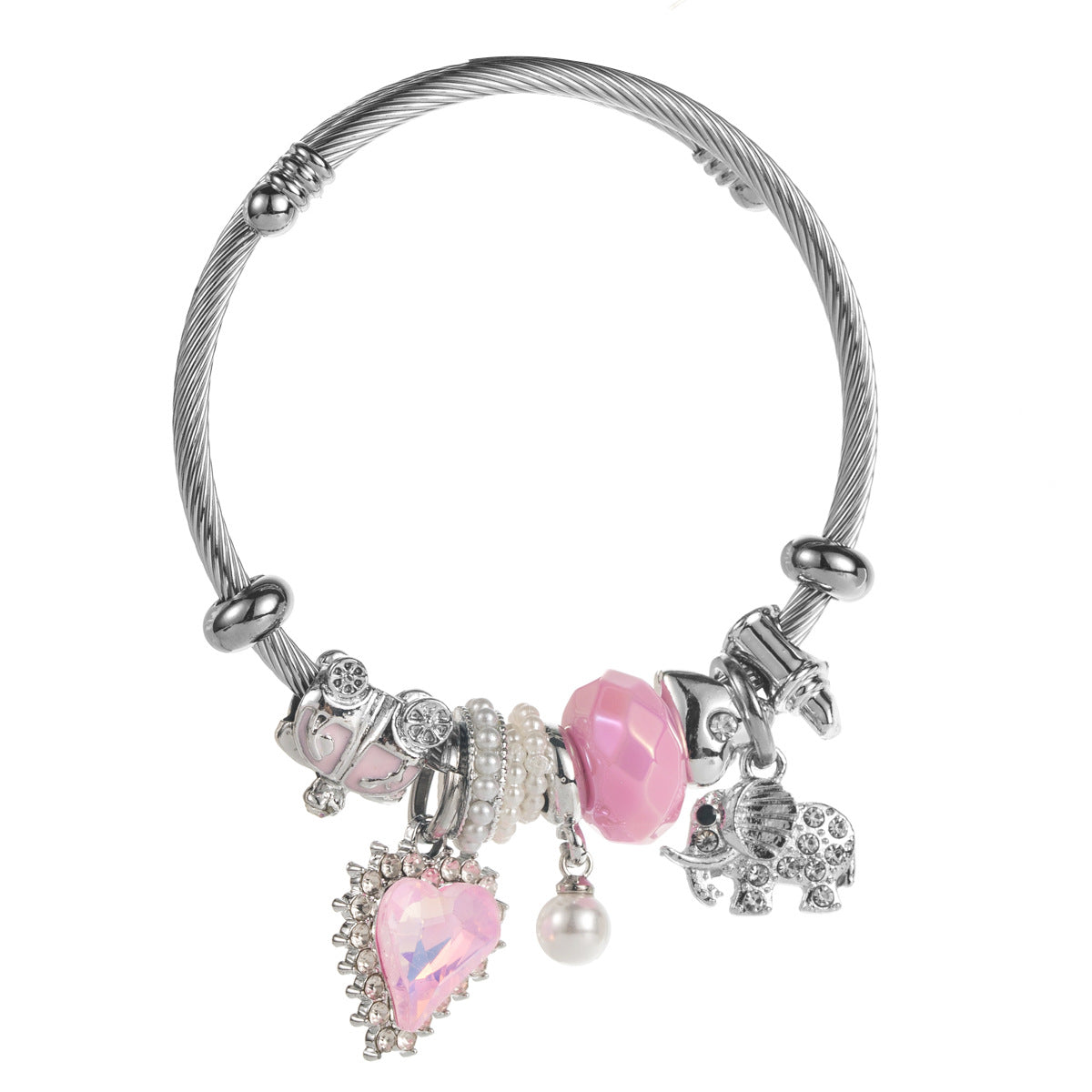 Wholesale Stainless Steel Bracelet for Women Alloy Heart Elephant Pearl Pendant Heart Bestie Bracelet